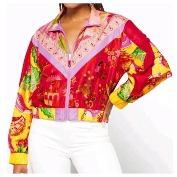 NWOT Farm Rio Mixed Scarves Lightweight Windbreaker Jacket - Picture 1 of 4